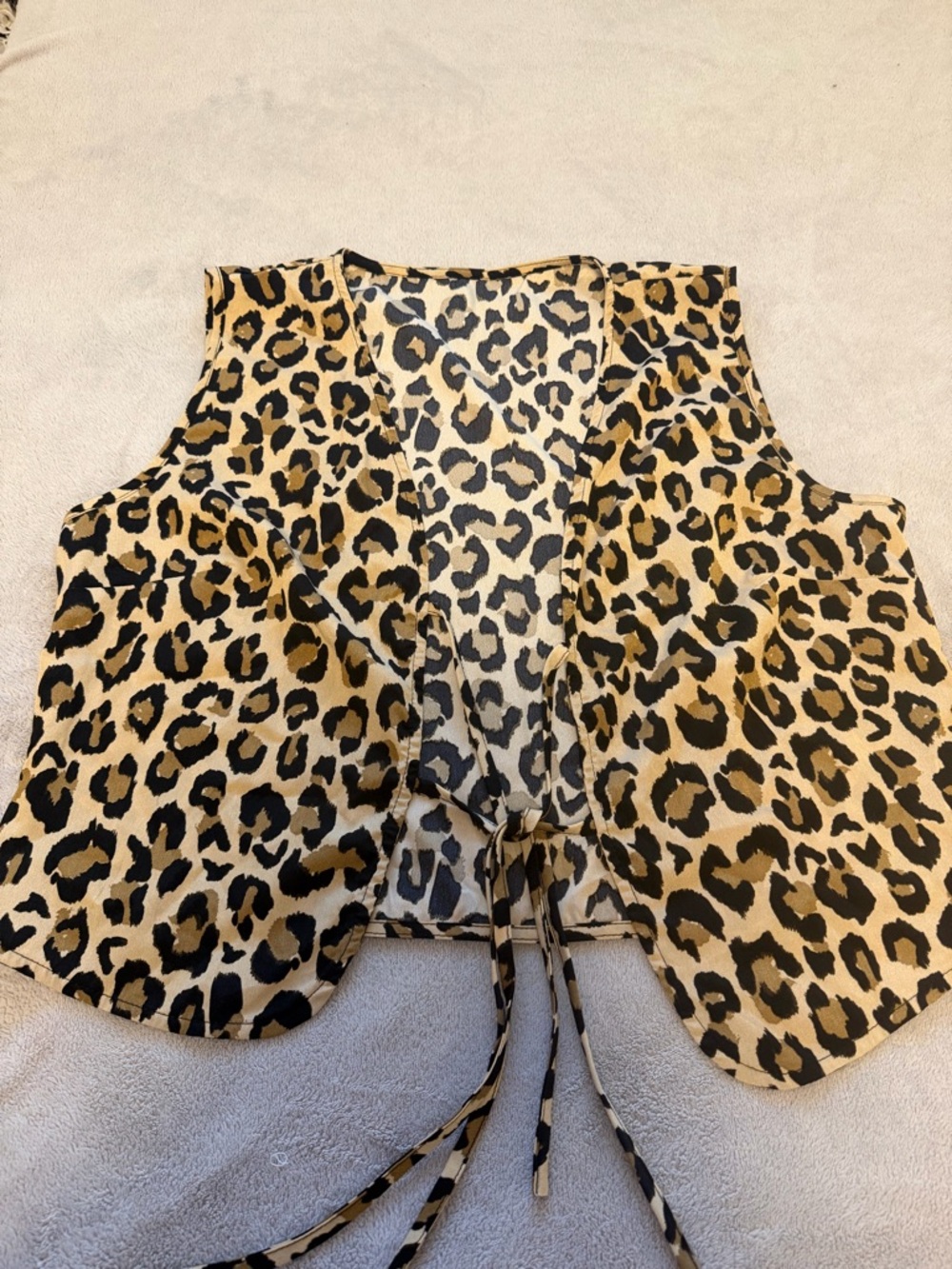 Leopard Print Tie-Front Women's Vest - Beige/Black